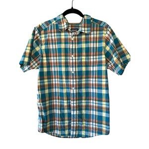PATAGONIA Mens L Plaid Button Shirt Short Sl Organic Cotton Colorful Excellent